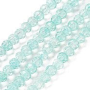 Transparent Crackle Glass Beads Strands, Rondelle, Faceted, Pale Turquoise, 6x5~5.5mm, Hole: 1mm, about 83pcs/strand, 16.50 inch(41.9cm)(CCG-L050-01B-07)