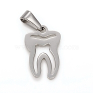 304 Stainless Steel Pendants, Tooth, Stainless Steel Color, 19.5x12.5x1.5mm, Hole: 3x6.5mm(STAS-I136-06P)
