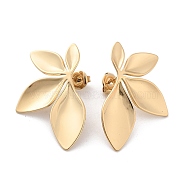 304 Stainless Steel Stud Earrings, Flower, Real 14K Gold Plated, 34.5x22.5mm(EJEW-H115-04G)