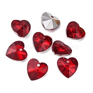 Handmade Glass Pendants, Faceted Heart, Great For Mother's Day Bracelet Making, Dark Red, Silver Plated, 8mm thick, hole: 1mm(GH14mm47Y-S)