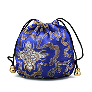 Chinese Style Silk Brocade Jewelry Packing Pouches, Drawstring Gift Bags, Auspicious Cloud Pattern, Blue, 11x11cm(PAAG-PW0001-161A)