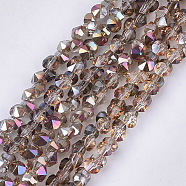 Electroplate Glass Beads Strands, Half Plated, Faceted, Diamond, Colorful, 4~4.5x4x3~3.5mm, Hole: 0.8mm, about 100pcs/strand, 11.8 inch(EGLA-S179-03B-D01)