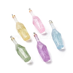 Resin Pendants, with Platinum Iron Peg Bail, Winebottle, Mixed Color, 37~47x12~14x11.5~14mm, Hole: 2mm(RESI-C003-02)
