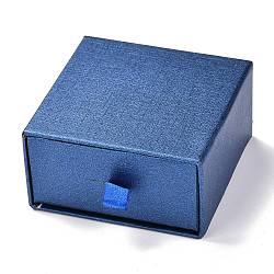 Square Paper Drawer Box, with Black Sponge & Polyester Rope, for Bracelet and Rings, Dark Blue, 7.5x7.7x4cm(CON-J004-01B-02)