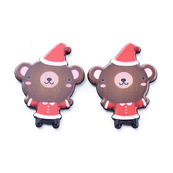 Painted Acrylic Cabochons, for Christmas Day, Bear with Hat, Brown, 37x29.5x3.5mm(KY-D011-03)