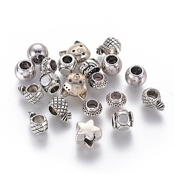 Tibetan Style European Beads, Mixed Shapes, Antique Silver, 9~14x8.5~12x5~8mm, Hole: 3~4mm(MPDL-MSMC002-AS)