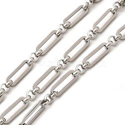 304 Stainless Steel Rectangle Link Chains, Unwelded, with Spool, Stainless Steel Color, 14x4.5x1mm, 5m/roll(CHS-C016-09P)