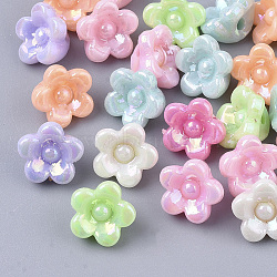 Opaque Acrylic Beads, AB Color Plated, Flower, Mixed Color, 10x10.5x7mm, Hole: 1.8mm, about 1920pcs/500g(MACR-S299-012)