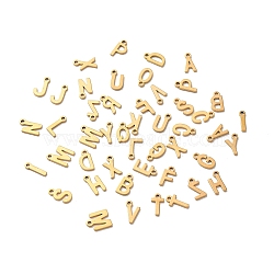Ion Plating(IP) 304 Stainless Steel Charms, Laser Cut, Real 18K Gold Plated, Letter A~Z, 8~8.5x2~6.5x1mm, Hole: 1.2mm(STAS-C074-01G)