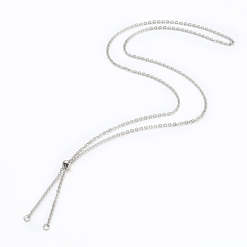 304 Stainless Steel Slider Necklace Making, Cable Chains Bolo Necklace Making, Stainless Steel Color, 23-5/8 inch(60cm)