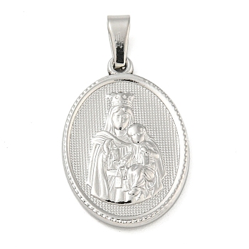 Non-Tarnish 304 Stainless Steel Pendants, Religious Theme Charm, Oval with Virgin Mary, Stainless Steel Color, 24x16x3mm, Hole: 5x3mm