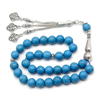 Sky Blue Synthetic Turquoise Beaded Wrap Bracelet, with Trinity Knot Charms