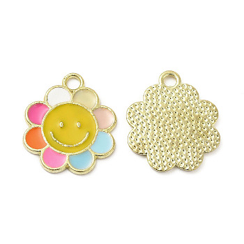 Alloy Enamel Pendants, Flower Charms, Golden, Colorful, 18.5x16x1mm, Hole: 2mm