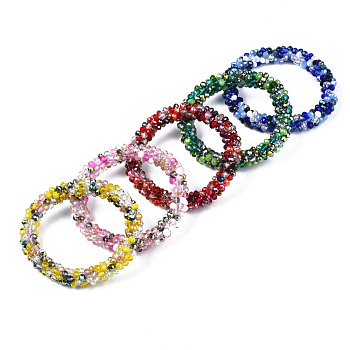 Glass Beaded Crochet Stretch Bracelet, Fashion Nepal Bracelet for Women, Mixed Color, Inner Diameter: 1-7/8 inch(4.7cm)