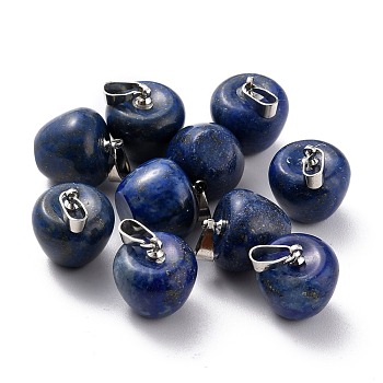 Natural Lapis Lazuli Pendants, with Platinum Brass Loops, Apple, 14~15x14x14mm, Hole: 6x3mm
