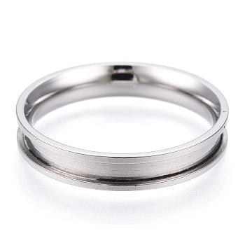 201 Stainless Steel Grooved Finger Ring Settings, Ring Core Blank, for Inlay Ring Jewelry Making, Stainless Steel Color, Inner Diameter: 18mm