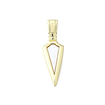 Arrowhead Shape Brass Pendants, with Shell, Real 16K Gold Plated, 24.5x8x2mm, Hole: 3mm