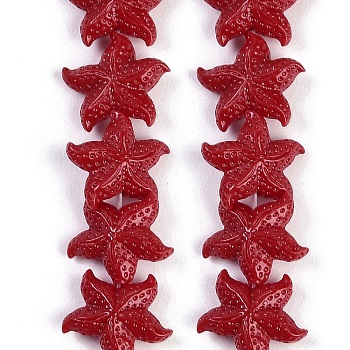 Synthetic Coral Dyed Carved Beads Strands, Starfish, Dark Red, 16~17x14~15x6~6.5mm, Hole: 0.8mm, about 28pcs/strand, 13.19''(33.5cm)