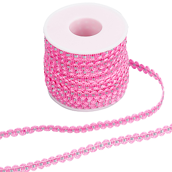 25M Metallic Yarn Lace Ribbons, Jacquard Ribbon, Garment Accessories, Pearl Pink, 1/4 inch(8mm)