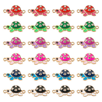 24Pcs 6 Colors Alloy Enamel Connector Charms, Tortoise Links with Crystal Rhinestone, Light Gold, Cadmium Free & Nickel Free & Lead Free, Mixed Color, 23x12x3mm, Hole: 1.5mm, 4pcs/color