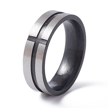 Stainless Steel Plain Band Rings, Cross Grooved Ring for Women, Gunmetal & Stainless Steel Color, US Size 7 3/4(17.9mm)