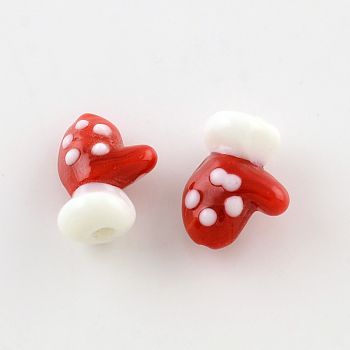 Handmade Lampwork Beads, Glove for Christmas, Red, 18~19x14x9~10mm, Hole: 1mm