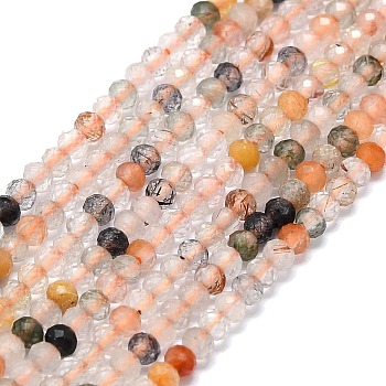 Natural Mixed Rutilated Quartz Beads Strands, Faceted, Rondelle, 2~2.5x2mm, Hole: 0.5mm, about 223~226pcs/strand, 14.96~15.16 inch(38~38.5cm)