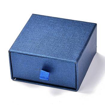 Square Paper Drawer Box, with Black Sponge & Polyester Rope, for Bracelet and Rings, Dark Blue, 7.5x7.7x4cm