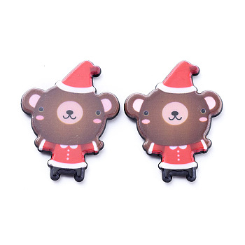 Painted Acrylic Cabochons, for Christmas Day, Bear with Hat, Brown, 37x29.5x3.5mm