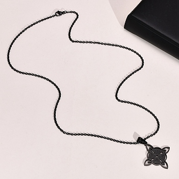 Stainless Steel Cross Witch Knot Pendant Necklace, Cable Chain Neckalce with Lobster Claw Clasp, Gothic Style Jewelry for Men Women, Black, 23-5/8 inch(60cm)