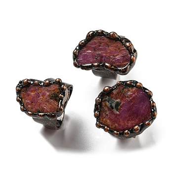 Irregular Oval Natural Ruby Open Cuff Rings, Red Copper Tin Finger Ring, Cadmium Free & Lead Free, Inner Diameter: 18mm