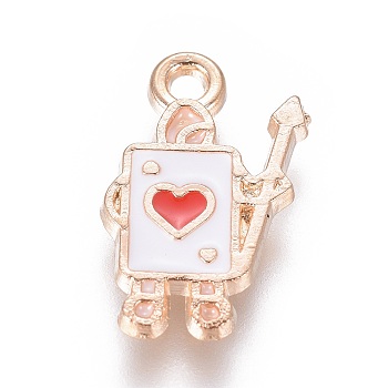 Alloy Pendants, with Enamel, Poker Card Soldiers, Light Gold, Red, 15x10x1.7mm, Hole: 1.5mm