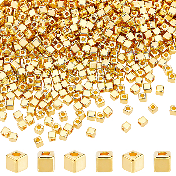 1500Pcs CCB Plastic Beads, Cube, Golden, 3x3x3mm, Hole: 1.2mm