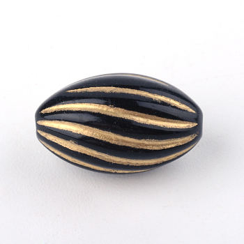 Oval Plating Acrylic Beads, Golden Metal Enlaced, Black, 14.5x9mm, Hole: 1.5mm, about 757pcs/500g