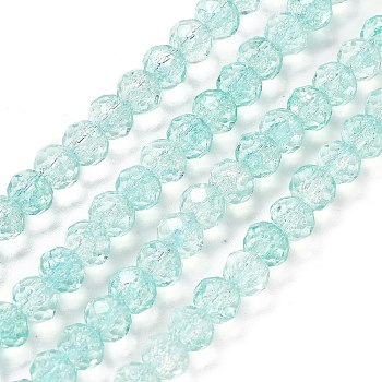 Transparent Crackle Glass Beads Strands, Rondelle, Faceted, Pale Turquoise, 6x5~5.5mm, Hole: 1mm, about 83pcs/strand, 16.50 inch(41.9cm)