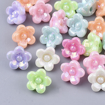 Opaque Acrylic Beads, AB Color Plated, Flower, Mixed Color, 10x10.5x7mm, Hole: 1.8mm, about 1920pcs/500g