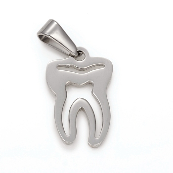 304 Stainless Steel Pendants, Tooth, Stainless Steel Color, 19.5x12.5x1.5mm, Hole: 3x6.5mm