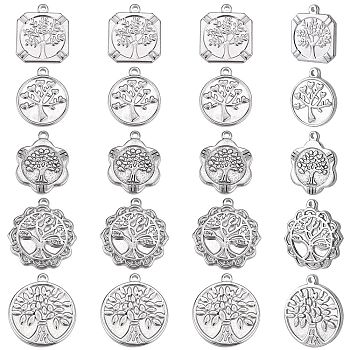 DICOSMETIC 20Pcs 5 Style 304 Stainless Steel Pendants, Mixed Shape, Stainless Steel Color, 21.5~28.5x18.5~25x2.5~3.5mm, Hole: 1.4~1.6mm, 4pcs/style