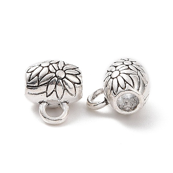 Tibetan Style Alloy Tube Bails, Loop Bails, Tube with Floral, Antique Silver, 10x8.5x7mm, Hole: 1.8mm, Inner Diameter: 3.2mm, 925pcs/1000g