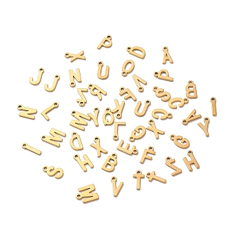 Ion Plating(IP) 304 Stainless Steel Charms, Laser Cut, Real 18K Gold Plated, Letter A~Z, 8~8.5x2~6.5x1mm, Hole: 1.2mm