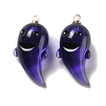 Halloween Transparent Resin Pendants, with Light Gold Tone Metal Loops, Ghost, Mauve, 23.5x11x9.5mm, Hole: 1.5mm