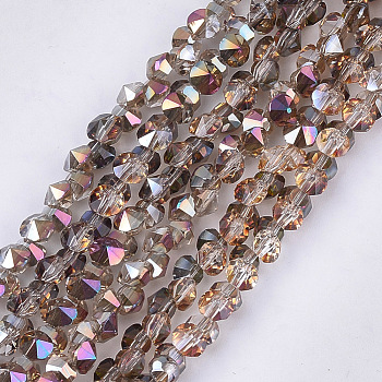 Electroplate Glass Beads Strands, Half Plated, Faceted, Diamond, Colorful, 4~4.5x4x3~3.5mm, Hole: 0.8mm, about 100pcs/strand, 11.8 inch
