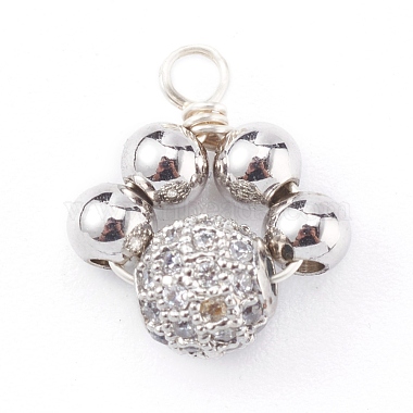 Platinum Clear Round Brass+Cubic Zirconia Charms