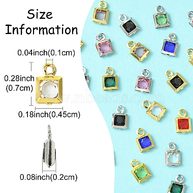 30Pcs 15 Colors Square Rack Plating Brass Glass Charms(KK-FS0001-40)-4