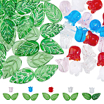 80Pcs Nbeads Lily of the Valley Glass Beads, with Leaf Czech Lampwork Beads, Mixed Color, 10~18x10~11x3~10mm, Hole: 1~2mm, 80pcs/set(GLAA-NB0001-88)