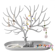 Jewelry Organizer Stand, Reindeer Antler Tree Holder, with Tray Jewellery Display Rack, for Home Decoration Jewelry Storage ( White ), Light Grey, 12x24x1.6cm(JX091C)