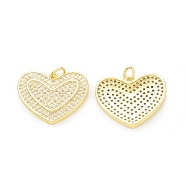Rack Plating Brass Cubic Zirconia Pendants, with Jump Ring, Cadmium Free & Lead Free, Long-Lasting Plated, Real 18K Gold Plated, Heart Charm, Clear, 17x21x3mm, Hole: 3mm(KK-C011-62G)