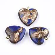 Assembled Bronzite and Lapis Lazuli Pendants, with Iron Findings, Heart, Golden, 20~22x19~20x5~7mm, Hole: 2mm(X-G-T111-04A)