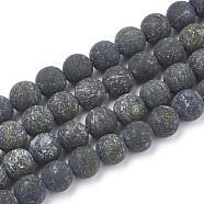 Natural Serpentine/Green Lace Stone Beads Strands, Frosted, Round, 6mm, Hole: 1mm, about 63pcs/strand, 15.5 inch(G-T106-083)