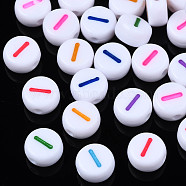 White Opaque Acrylic Beads, Flat Round with Mixed Color Number, Num.1, 7x3.5mm, Hole: 1.2mm, about 3800pcs/500g(MACR-T038-18-1)